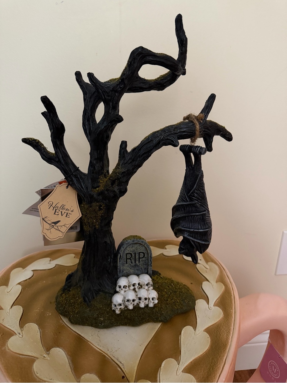 Hallows Eve Halloween Haunted Tree with Hanging Bat & Light Up Skulls